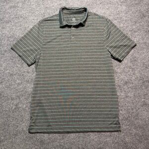 CHAMPION Mens Short Sleeve Striped Performance Polo Shirt Gray Teal Medium